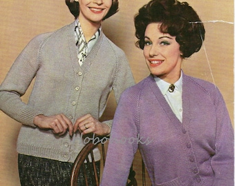 Vintage womens classic cardigan knitting pattern pdf ladies jacket with pockets 32-42" DK light worsted 8ply pdf instant download
