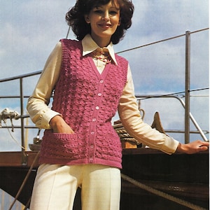 vintage womens waistcoat knitting pattern pdf ladies textured waistcoat vest with pockets 34-42&quot; DK light worsted 8ply pdf instant download