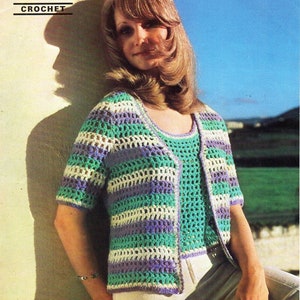 vintage womens crochet top jacket CROCHET PATTERN pdf ladies crochet top cardigan 32-38&quot; DK light worsted 8ply pdf instant download