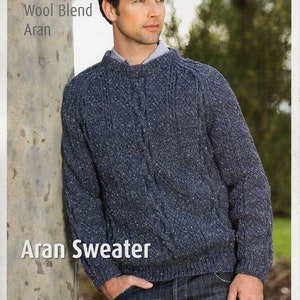 mens aran sweater knitting pattern pdf download mens cable crew neck jumper 32-48 inch chest Aran worsted 10ply yarn pdf instant download