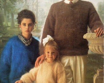 womens mens childrens mohair sweater knitting pattern pdf ladies mohair jumper v or round neck 24-44" 10ply mohair pdf instant download
