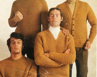 vintage mens chunky sweater cardigan knitting pattern pdf mens jumper jacket 36-46" chunky bulky pdf instant download