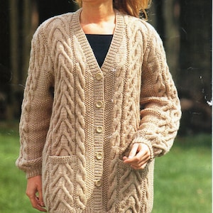 Womens Aran Cardigan Knitting Pattern Pdf Ladies Cable Jacket V