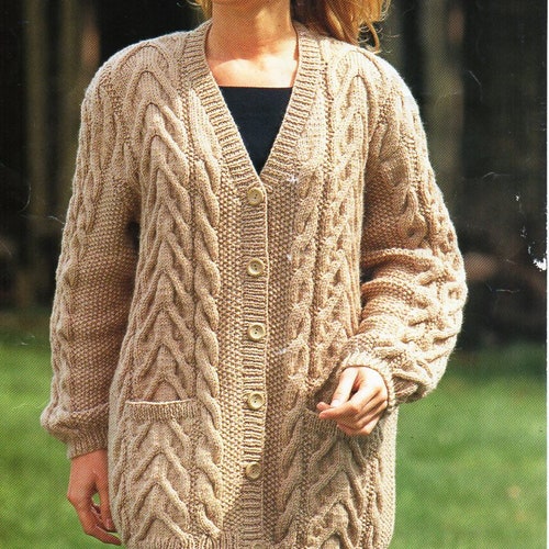 Vintage Womens Aran Jacket Knitting Pattern Pdf Ladies Edge to - Etsy