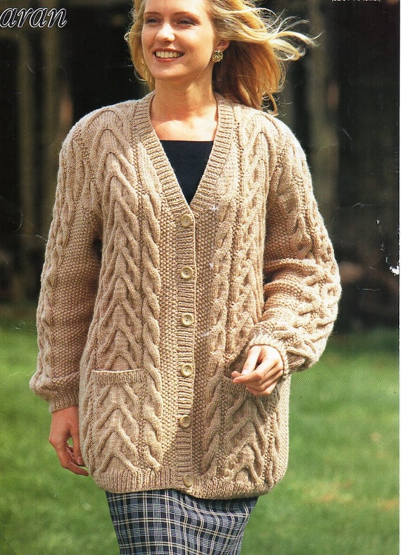Womens Aran Raglan Jacket Knitting Pattern PDF Ladies 32, 34, 36, 38 ...