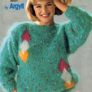 Mohair Sweater Knitting Pattern PDF, Ladies Diamond Jumper (30-40 inch)
