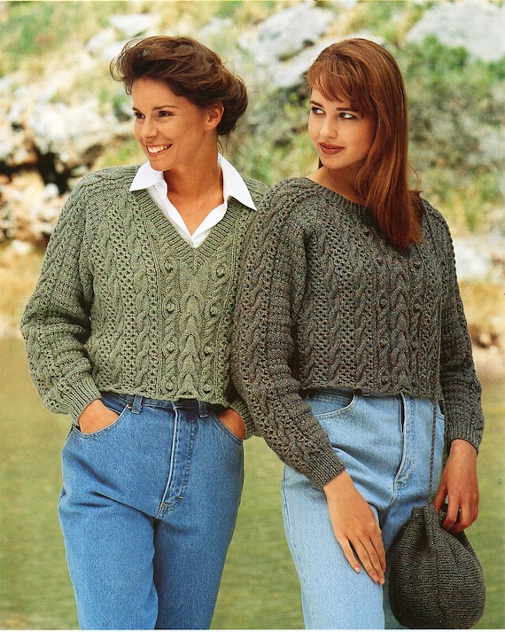 Buy Womens Aran Sweater Knitting Pattern Pdf Download Ladies Crop