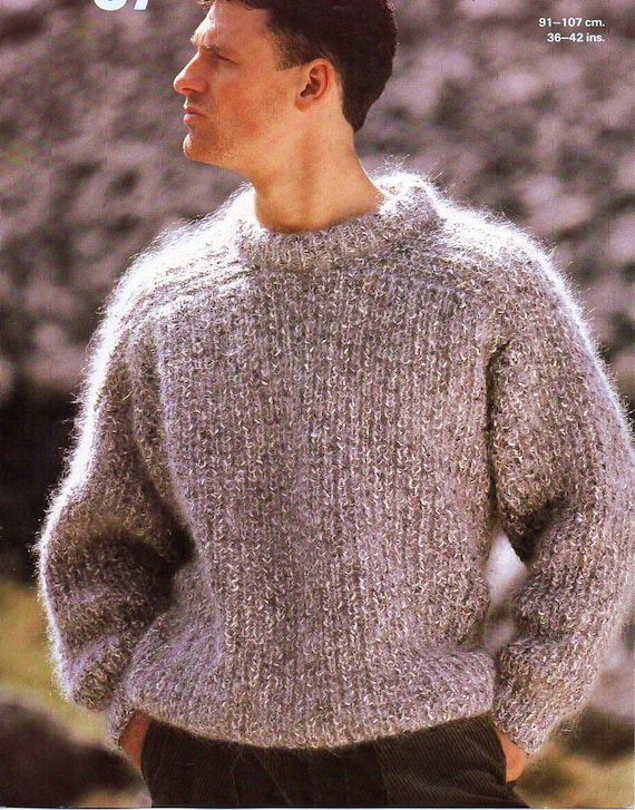 mens fishermans rib mohair sweater knitting pattern pdf mens ribbed jumper 36-42
