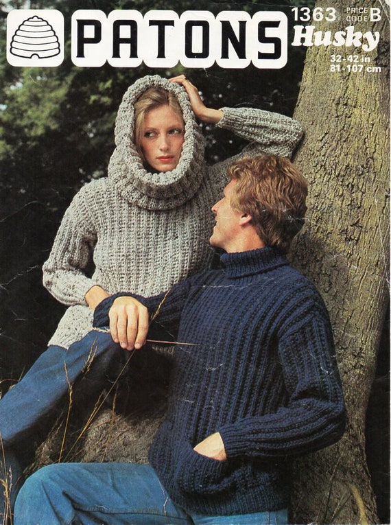 Vintage Womens Mens Rib Sweater Knitting Pattern Pdf Ladies Ribbed