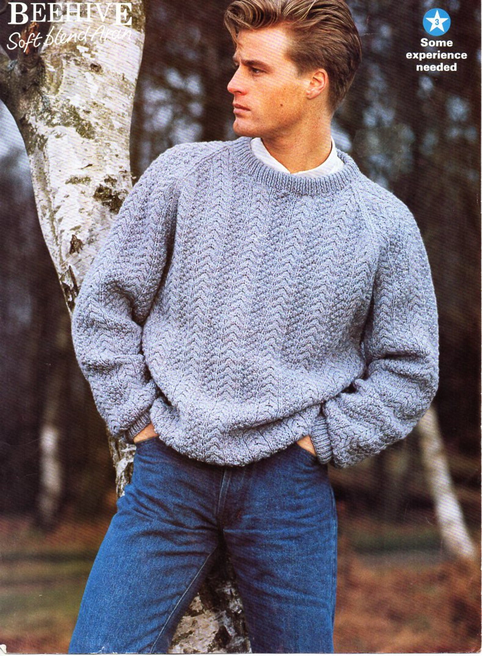 Vintage Mens Sweater Knitting Pattern Pdf Mans Jumper Patterned Round