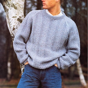 Vintage Mens Sweater Knitting Pattern Pdf Mans Jumper Patterned Round ...