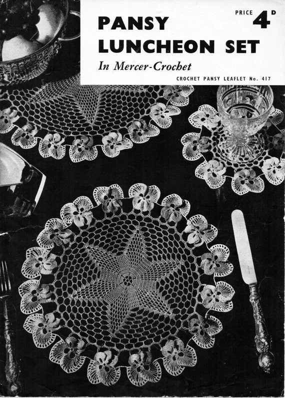 Pansy Doily Pattern Vintage Crocheted Doily 6-8-9-10 Diameter Crocheting pattern *PDF Instant Download*