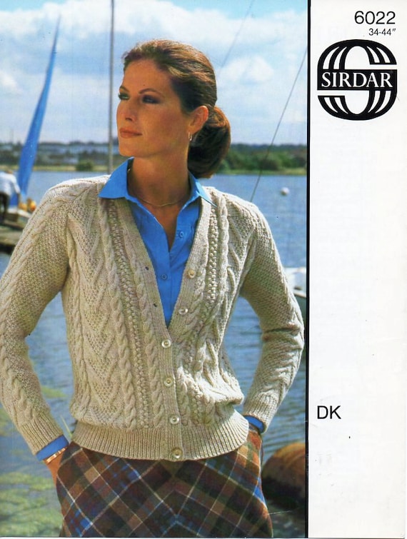 Vintage Womens Aran Cardigan Knitting Pattern Pdf Ladies Cable Jacket 34 44 Dk Light Worsted 8 Ply Pdf Instant Download
