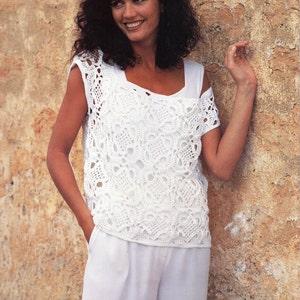womens crochet top crochet pattern pdf lacy crochet motif top crochet squares top 32-36" cotton 4ply fingering pdf instant download