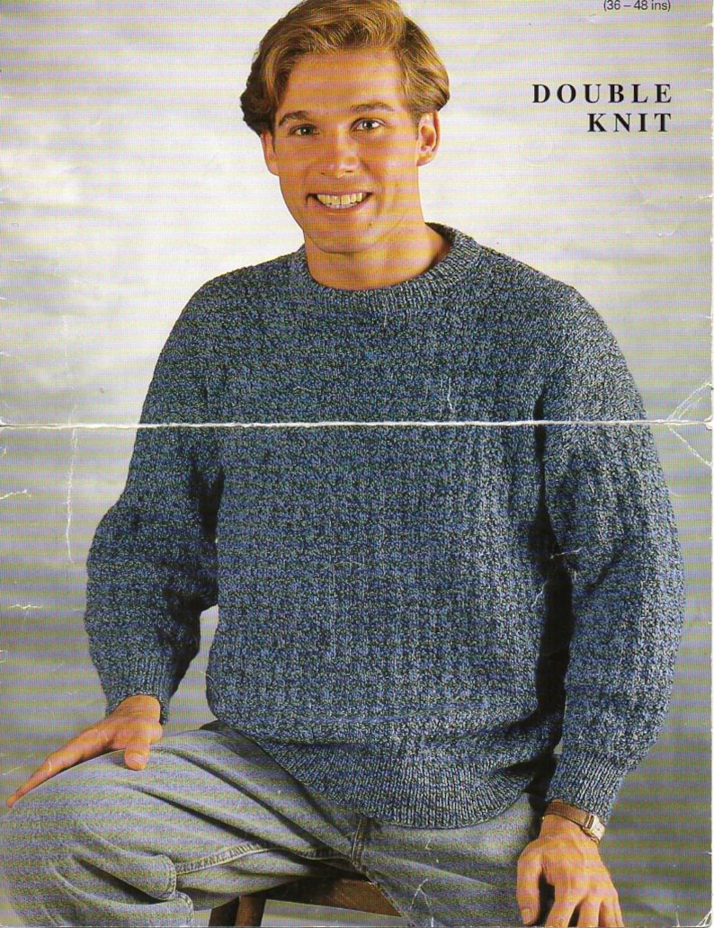 Mens Sweater Knitting Pattern Pdf Download Textured Jumper 36-48 Inch ...