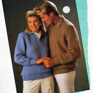 womens mens polo shirt sweater knitting pattern pdf ladies jumper with collar 30-44&quot; DK light worsted 8ply pdf instant download