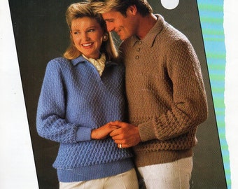 Womens Mens Polo Sweater Knitting Pattern, 30-44" (PDF Download)