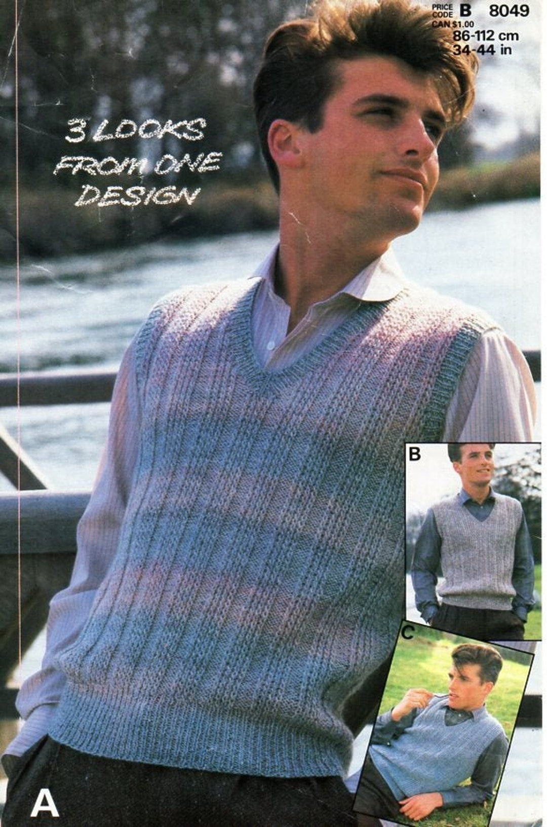Mens V Neck Slipover Knitting Pattern Pdf Mens Pullover 3 Designs 34-44 ...