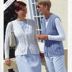 womens cardigan waistcoat knitting pattern pdf ladies v neck jacket vest larger sizes 32-54 inch 4ply fingering yarn pdf instant download