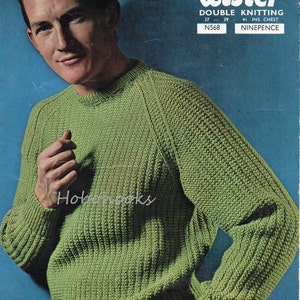 mens ribbed sweater knitting pattern rib sweater ribbed jumper crew neck 37-41inch DK mens knitting patterns pdf instant download