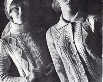 Vintage Aran Cardigan Knitting Pattern, Ladies Cable Jacket (PDF Download)