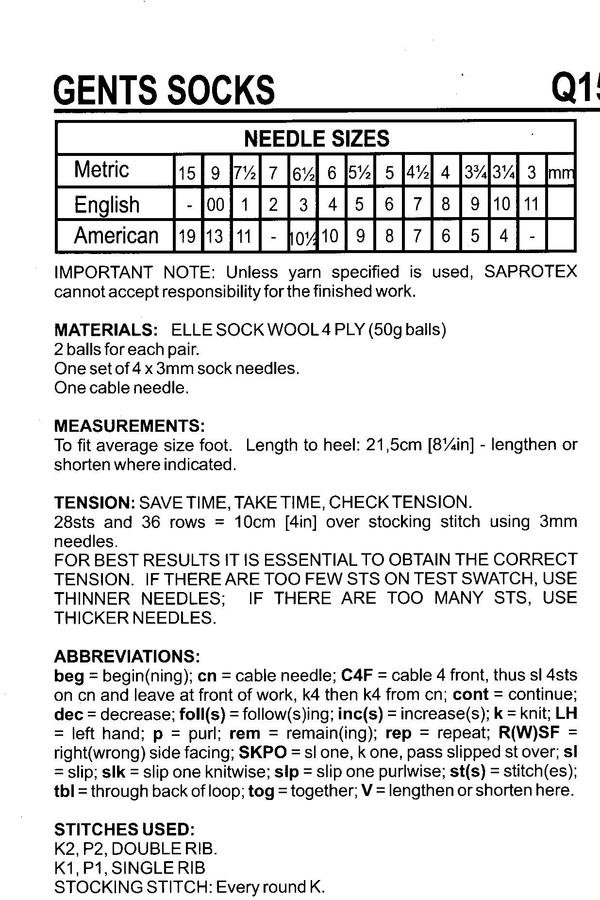 Mens Socks Knitting Pattern Pdf Gents Socks 4 Needles Dpns Size ...