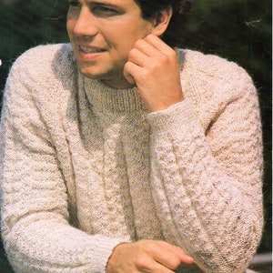 mens sweater knitting pattern pdf mans textured crew neck jumper 28-40&quot; DK light worsted 8ply pdf instant download