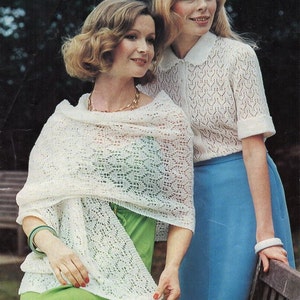 vintage womens lacy blouse KNITTING PATTERN pdf ladies lac top stole warp 32-39 inch 2ply yarn pdf instant download