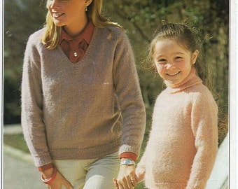 vintage womens classic sweater KNITTING PATTERN pdf ladies v neck polo neck raglan jumper 24-40 inch DK Light Worsted 8ply yarn pdf download