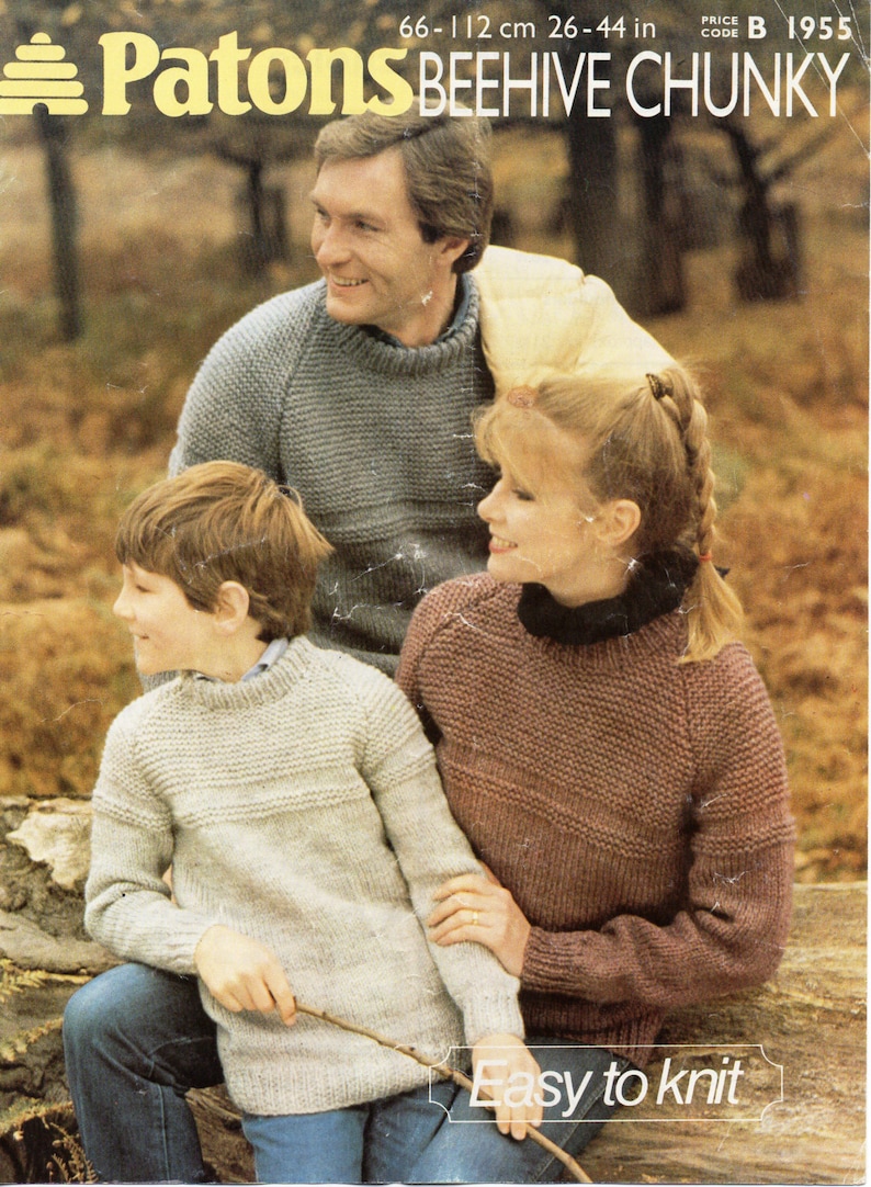 Vintage womens mens childrens sweater knitting pattern pdf ladies crew neck jumper 26-44 chunky bulky 12ply pdf instant Download