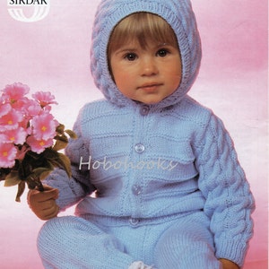 Baby Knitting Pattern pdf Baby Hooded Jacket Trousers Toddler Baby Cardigan with hood  20-24 inch DK PDF instant download