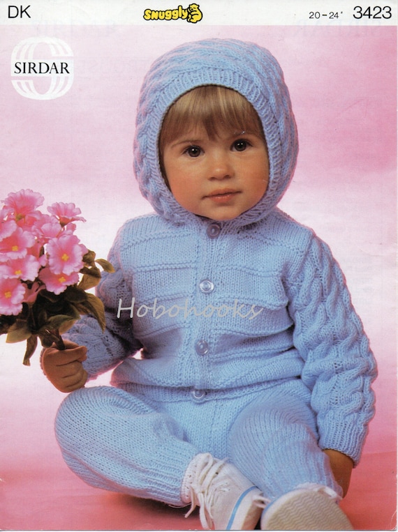 Baby Knitting Pattern pdf Baby Hooded Jacket Trousers Toddler Baby Cardigan  with hood 20-24 inch DK PDF instant download