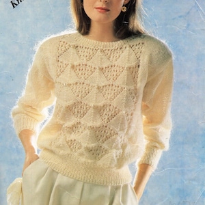 vintage womens sweater knitting pattern pdf mohair DK ladies lacy jumper pullover 30-42&quot; mohair DK light worsted 8ply pdf instant download