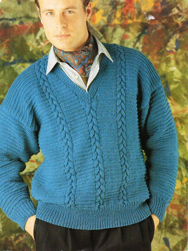 Mens sweater knitting pattern pdf mens cable v neck jumper | Etsy