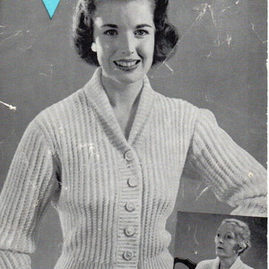 May include: A knitting pattern for a cardigan with a V-neck and button closure. The pattern is for sizes 32-34 and 35-37 inches bust, and requires 17 or 20 ounces of yarn. The pattern is titled "Bestway Knitwear A2738 4°" and includes the name "Moriel Robb".