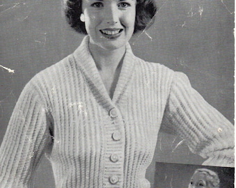 Vintage 40s Cardigan Shawl Collar off White Natural Wool Sweater 