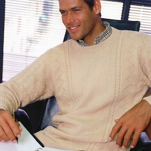 mens sweater knitting pattern pdf mans round neck jumper pullover 38-48inch DK light worsted 8ply PDF Instant download