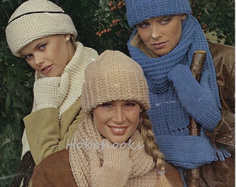 womens chunky hats knitting pattern pdf download scarves and mittens 3 styles chunky / bulky yarn womens knitting patterns instant download