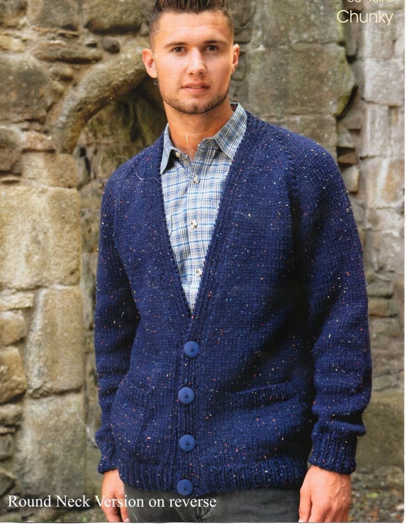 Mens classic cardigan knitting pattern pdf mans chunky jacket Etsy