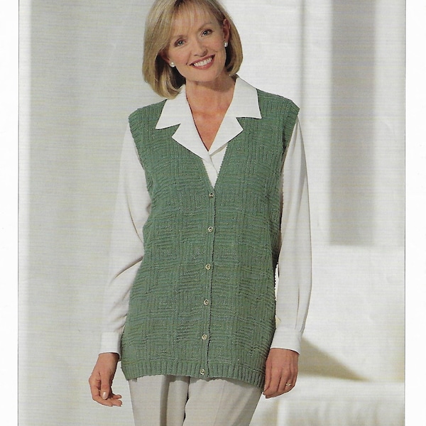 womens long waistcoat knitting pattern pdf ladies gilet vest 30-44" 4ply fingering pdf instant download