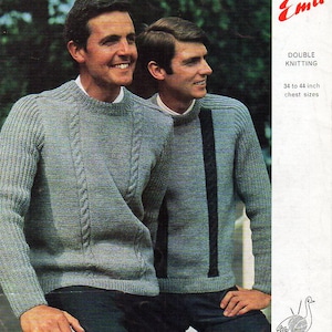 mens sweater knitting pattern pdf DK mens saddle shoulder jumper Vintage 1960s 34-44" DK light worsted 8ply pdf instant download