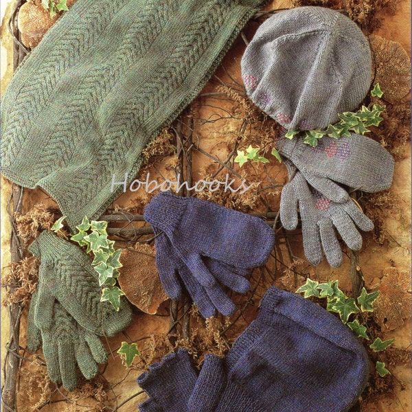 womens gloves mitts knitting pattern pdf ladies fingerless gloves mittens beret helmet scarf Small Med Large DK 8ply pdf instant download