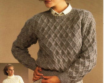 womens sweater knitting pattern pdf DK ladies jumper round or polo neck 30-40" DK light worsted 8ply pdf instant download