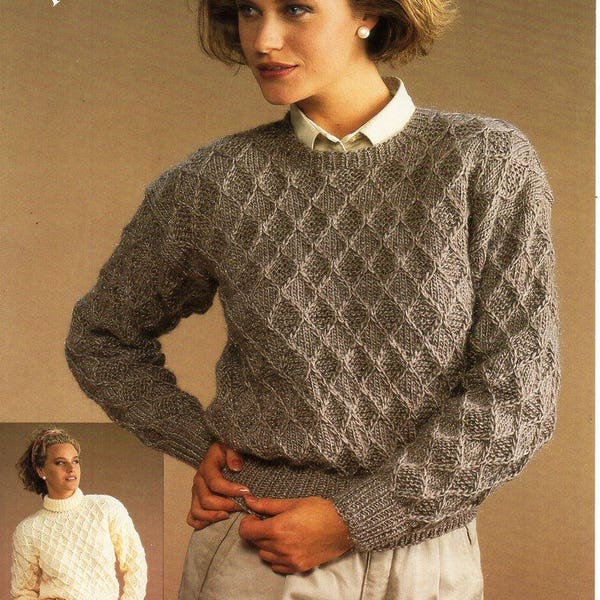 womens sweater knitting pattern pdf DK ladies jumper round or polo neck 30-40" DK light worsted 8ply pdf instant download
