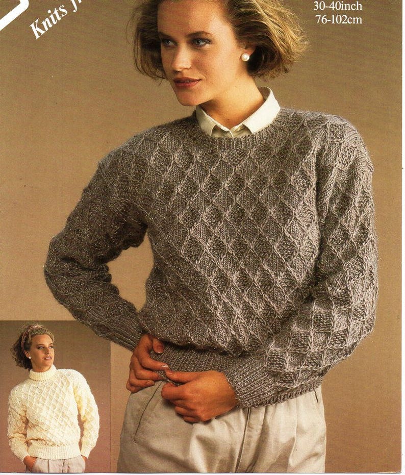 Womens Sweater Knitting Pattern Pdf DK Ladies Jumper Round or Etsy