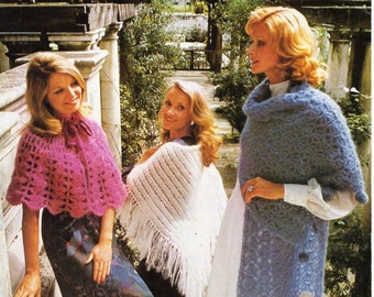 vintage womens crochet cape stole crochet pattern pdf ladies shawl knitting pattern mohair aran worsted 10ply pdf instant download