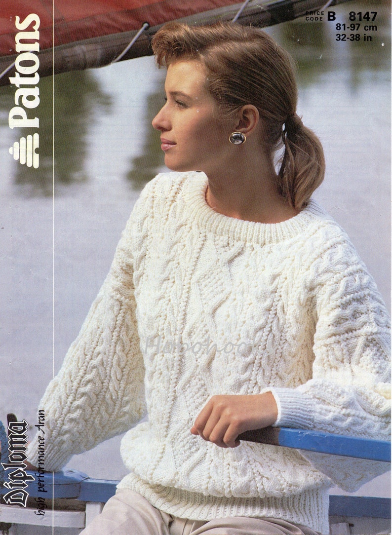Womens Knitting Pattern Ladies Aran Sweater Womans Aran Etsy