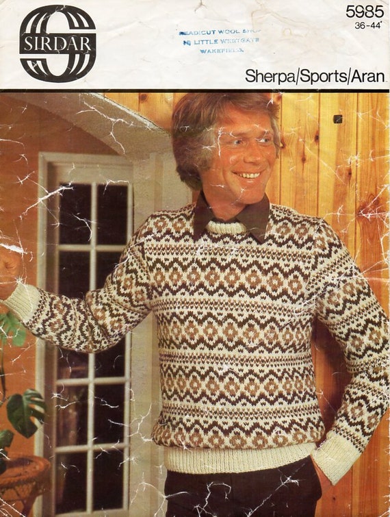 Vintage Mens Fair Isle Sweater Knitting 