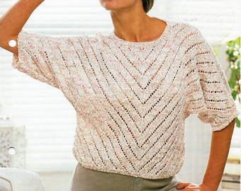 womens dolman sweater knitting pattern pdf ladies short sleev top dolman sleeve jumper 30-40" DK light worsted 8ply pdf instant download