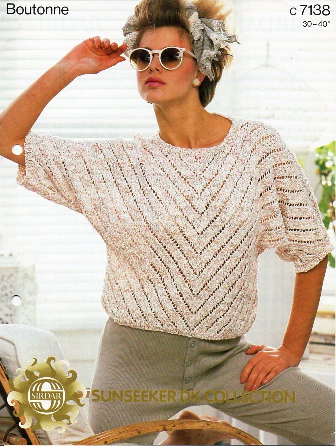 Womens Dolman Sweater Knitting Pattern Pdf Ladies Short Sleev Top